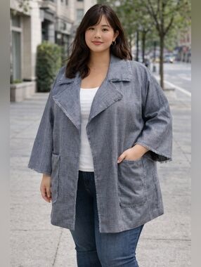 NWT Marina Rinaldi $835 Women’s Lightweight Slate Blue Textured Jacket Sz 20
